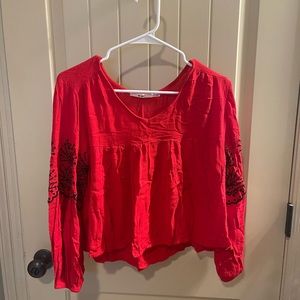 Francesca’s Red Long Sleeve Crop Top